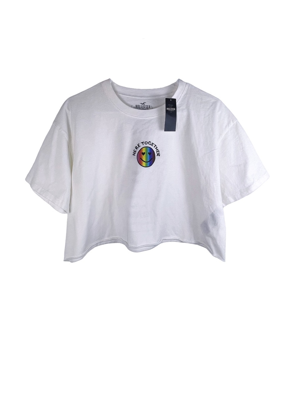 Hollister PRIDE T-Shirt Crop Top "Here Together" Small Oversized 100% Cotton NEW